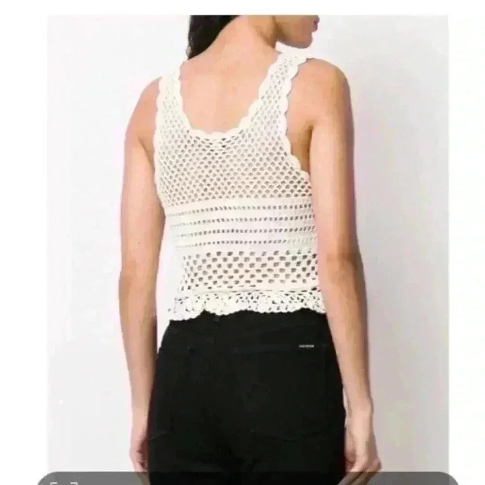 NWT Pinko Limosa Cream Cropped Crochet Tank Top Boho Festival Size Medium